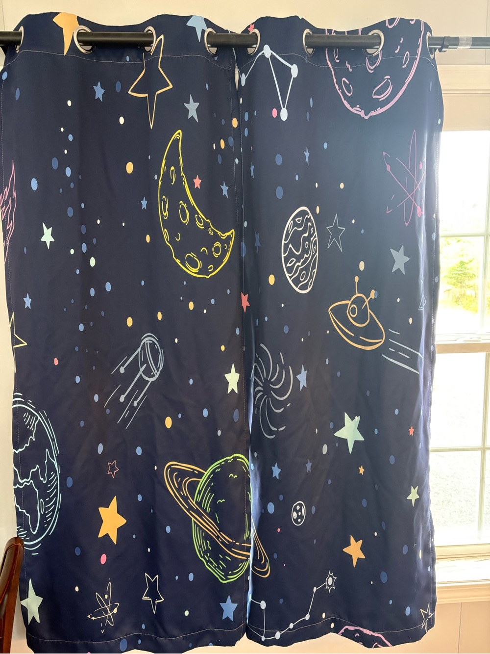 Outer Space Blackout Curtains Set | Kids Bedroom | 24” x 62”